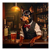 Tysk Pinscher Bartender vid en Pub-Vintage