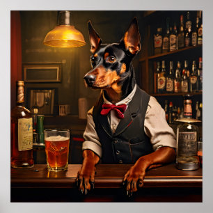 Tysk Pinscher Bartender vid en Pub-Vintage Poster