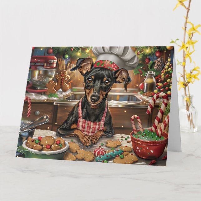 Tysk Pinscher Helgdag Baking: julafton Kort (Gul blomma)