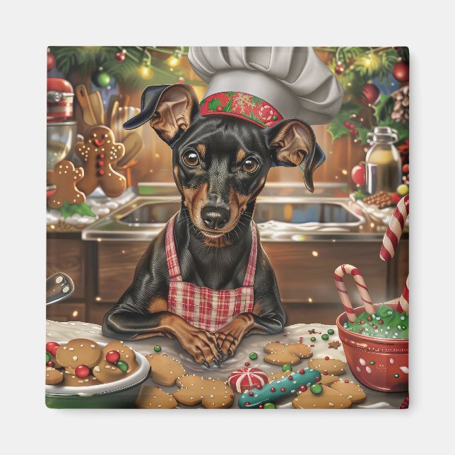 Tysk Pinscher Helgdag Baking: julafton Magnet (Framsidan)