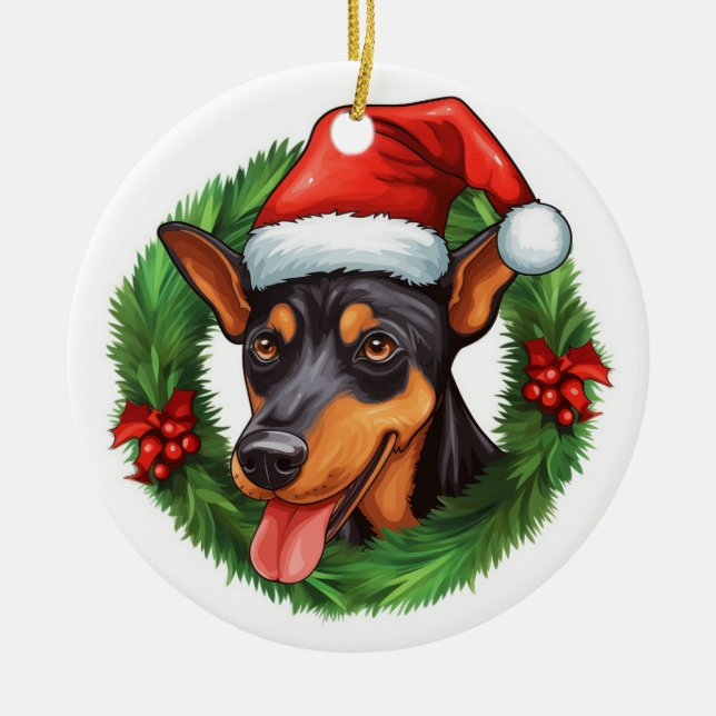 Tysk Pinscher-julkrans Julgransprydnad Keramik (Framsidan)
