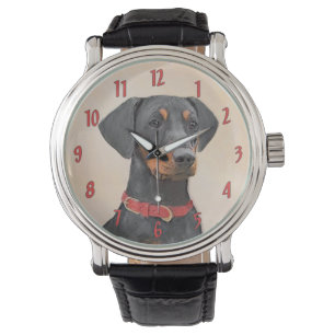 Tysk Pinscher Målning Original Djur Konst Armbandsur