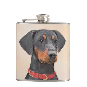 Tysk Pinscher Målning Original Djur Konst Fickplunta