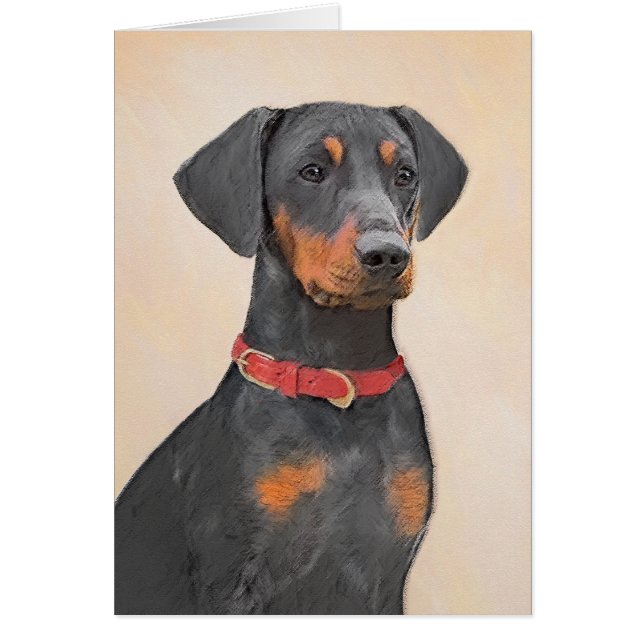 Tysk Pinscher Målning Original Djur Konst Hälsningskort (Framsidan)