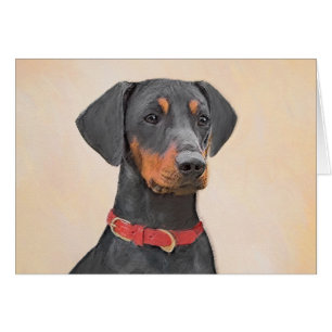 Tysk Pinscher Målning Original Djur Konst Hälsningskort
