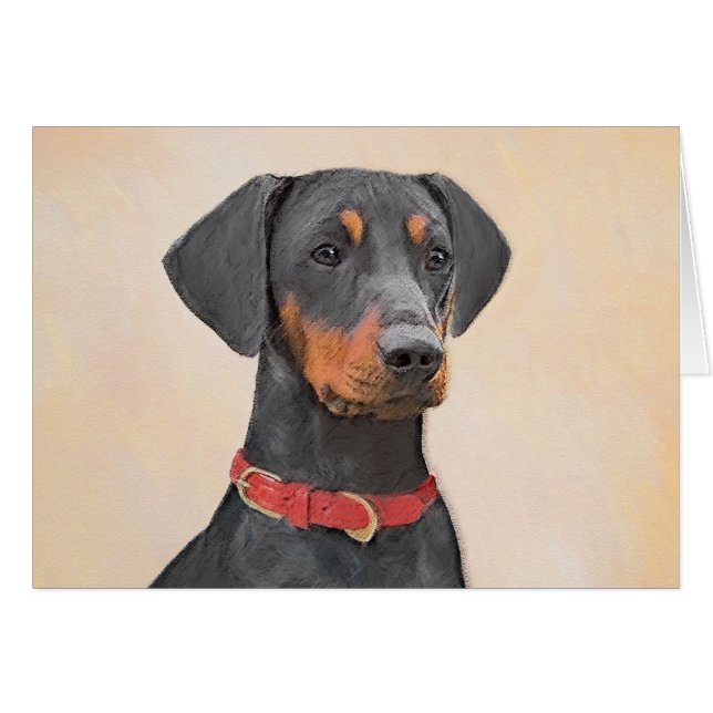 Tysk Pinscher Målning Original Djur Konst Hälsningskort (Framsidan Horizontal)
