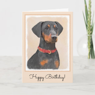 Tysk Pinscher Målning Original Djur Konst Kort