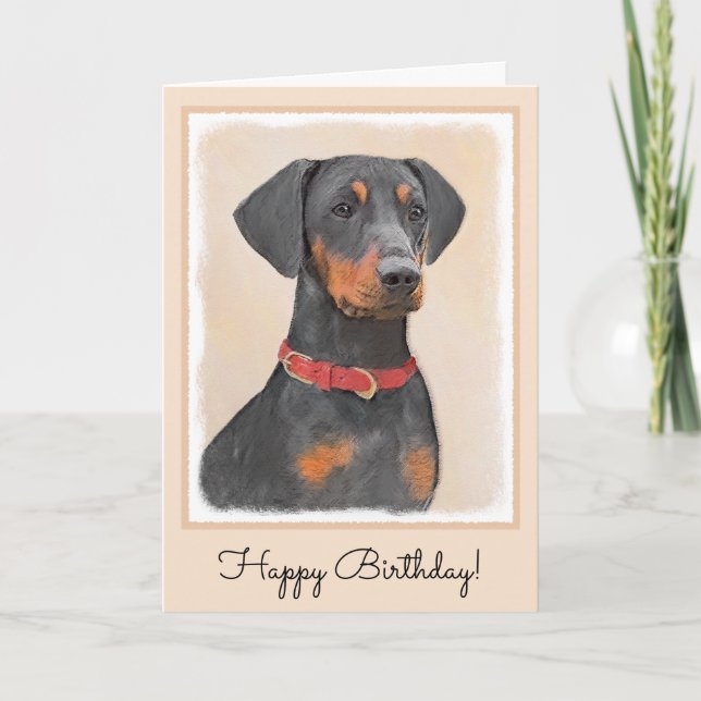 Tysk Pinscher Målning Original Djur Konst Kort (Framsida)