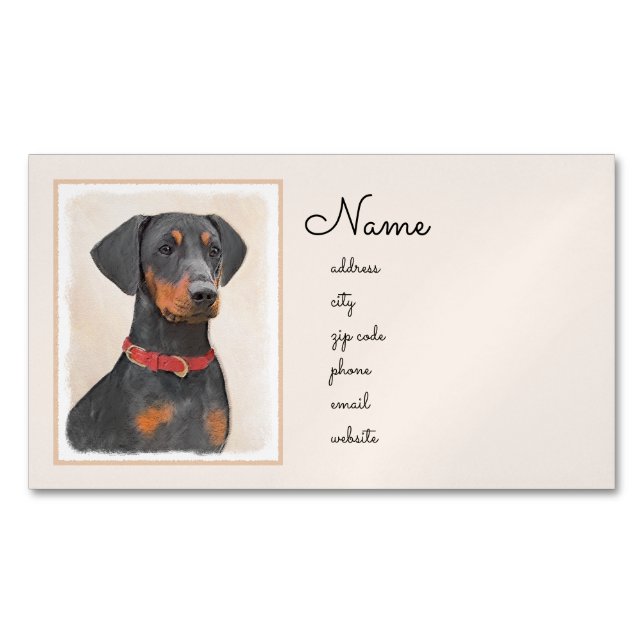 Tysk Pinscher Målning Original Djur Konst Magnetiska Visitkort (Framsida)