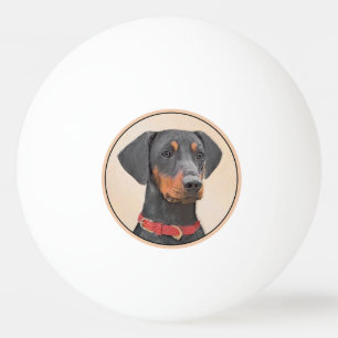 Tysk Pinscher Målning Original Djur Konst Pingisboll