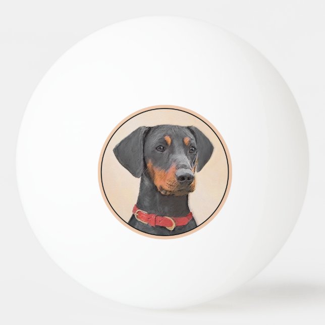 Tysk Pinscher Målning Original Djur Konst Pingisboll (Framsidan)