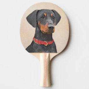 Tysk Pinscher Målning Original Djur Konst Pingisracket