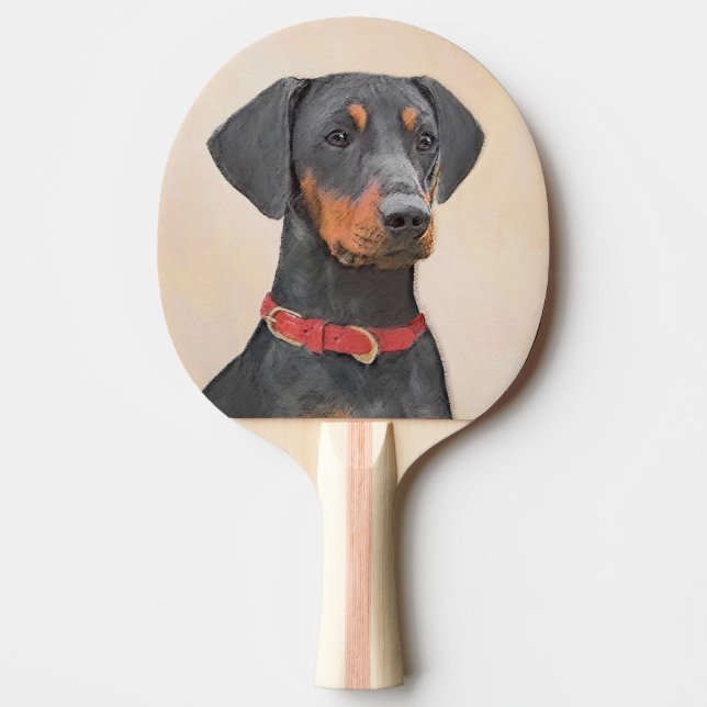 Tysk Pinscher Målning Original Djur Konst Pingisracket (Framsidan)
