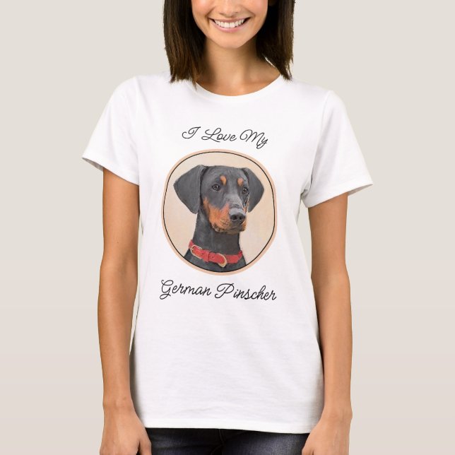 Tysk Pinscher Målning Original Djur Konst T Shirt (Framsida)