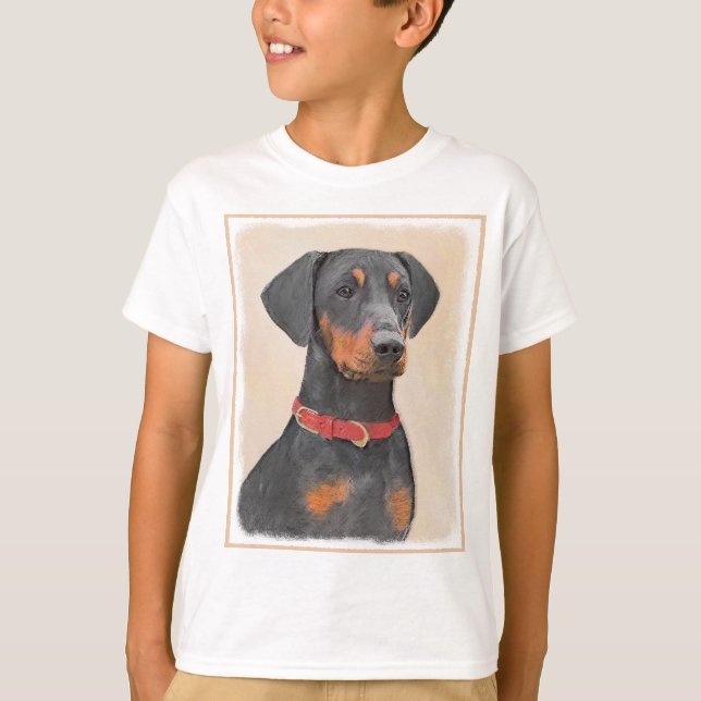 Tysk Pinscher Målning Original Djur Konst T Shirt (Framsida)