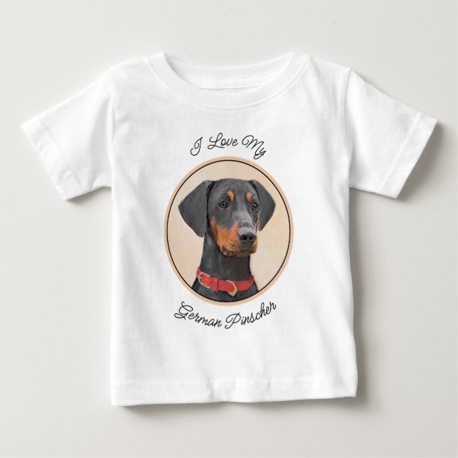 Tysk Pinscher Målning Original Djur Konst T Shirt (Framsida)