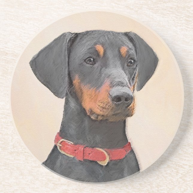 Tysk Pinscher Målning Original Djur Konst Underlägg (Framsidan)