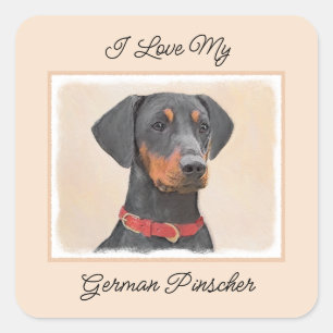 Tysk Pinscher Painting Original Animal Art Art Fyrkantigt Klistermärke