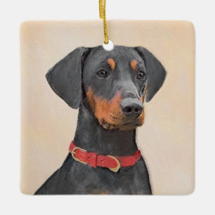 Tysk Pinscher Painting Original Animal Art Art Julgransprydnad Keramik
