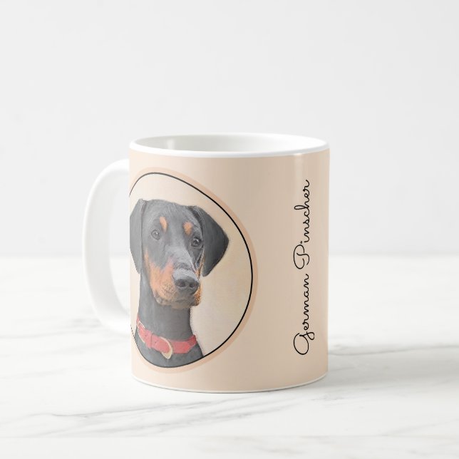 Tysk Pinscher Painting Original Animal Art Art Kaffemugg (Framsida vänster)
