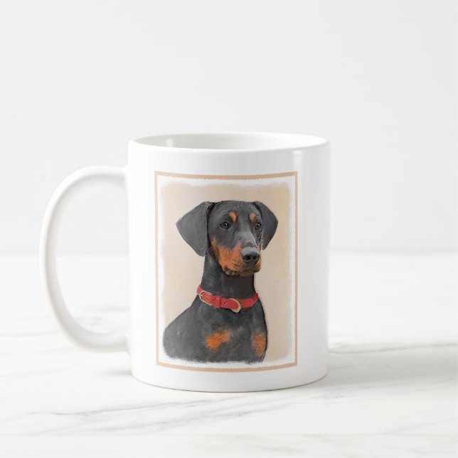 Tysk Pinscher Painting Original Animal Art Art Kaffemugg (Vänster)
