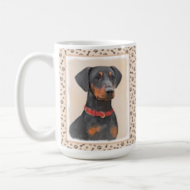 Tysk Pinscher Painting Original Animal Art Art Kaffemugg (Vänster)
