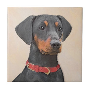 Tysk Pinscher Painting Original Animal Art Art Kakelplatta