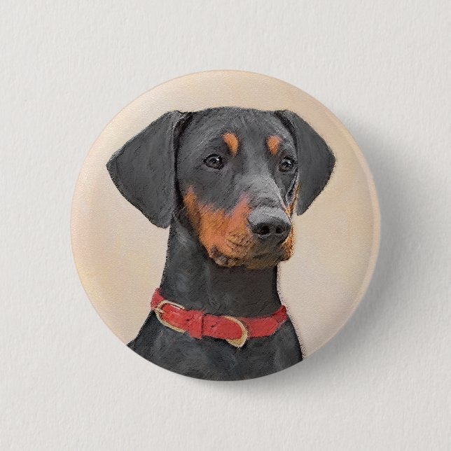Tysk Pinscher Painting Original Animal Art Art Knapp (Framsida)