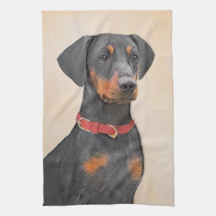 Tysk Pinscher Painting Original Animal Art Art Kökshandduk