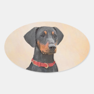 Tysk Pinscher Painting Original Animal Art Art Ovalt Klistermärke