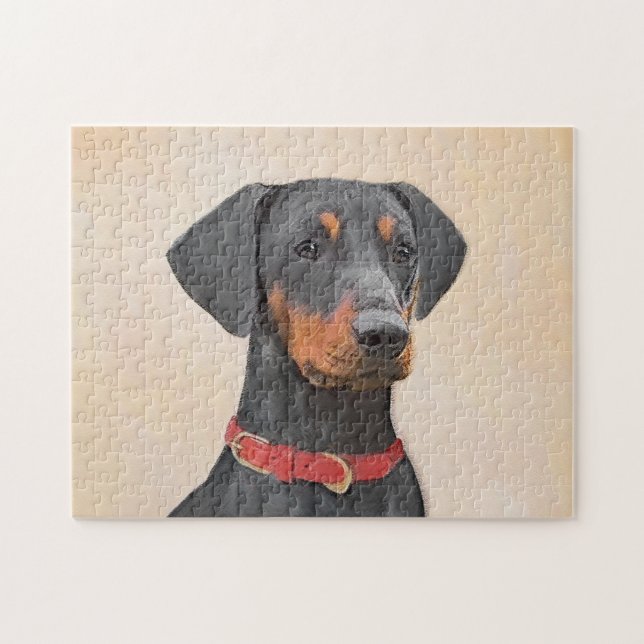 Tysk Pinscher Painting Original Animal Art Art Pussel (Horisontell)