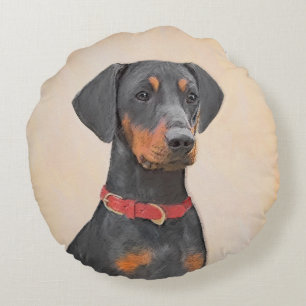 Tysk Pinscher Painting Original Animal Art Art Rund Kudde