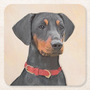 Tysk Pinscher Painting Original Animal Art Art Underlägg Papper Kvadrat
