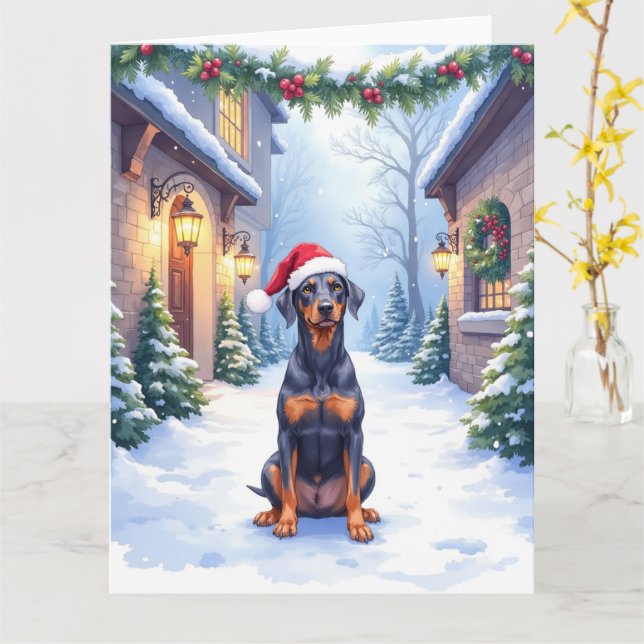 Tysk Pinscher Snöig gårdsplan Tomtehatt Kort (Gul blomma)