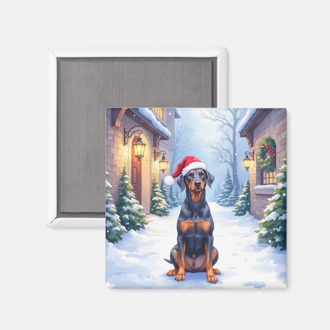 Tysk Pinscher Snöig gårdsplan Tomtehatt Magnet (Front/Back)