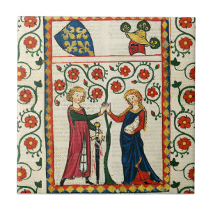 TYSK POET,HANS NEDRE DAM,MEDIEVAL MINIATURE KAKELPLATTA