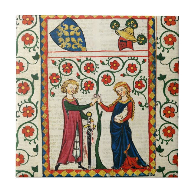 TYSK POET,HANS NEDRE DAM,MEDIEVAL MINIATURE KAKELPLATTA (Framsidan)