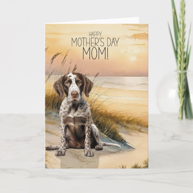 Tysk Pointer Hund Solnedgång Strand Mors Dag Helgkort (Framsida)