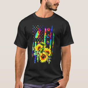 Tysk schackherde Tie Dye American Flagga and Sunfl T Shirt