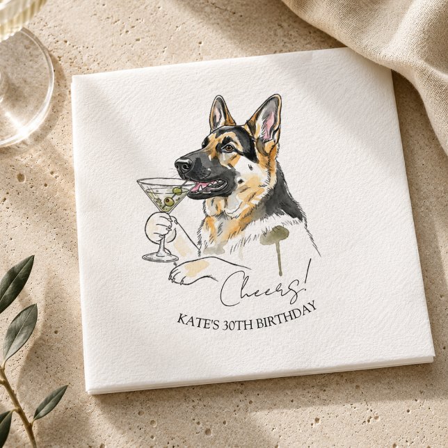 Tysk Schäfer Dirty Martini Cocktail Pappersservett (German Shepherd Dirty Martini Cocktail Napkins)