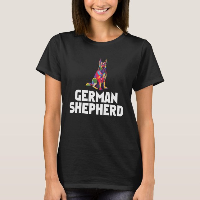 Tysk Schäfer Färgad Rolig Hund T Shirt (Framsida)