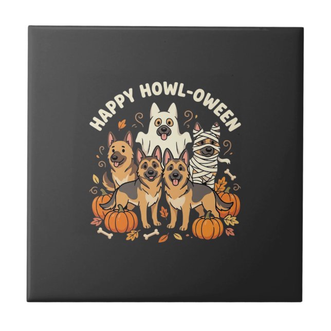 Tysk Schäfer Ghost Halloween Howl-Oween Design_ Kakelplatta (Framsidan)