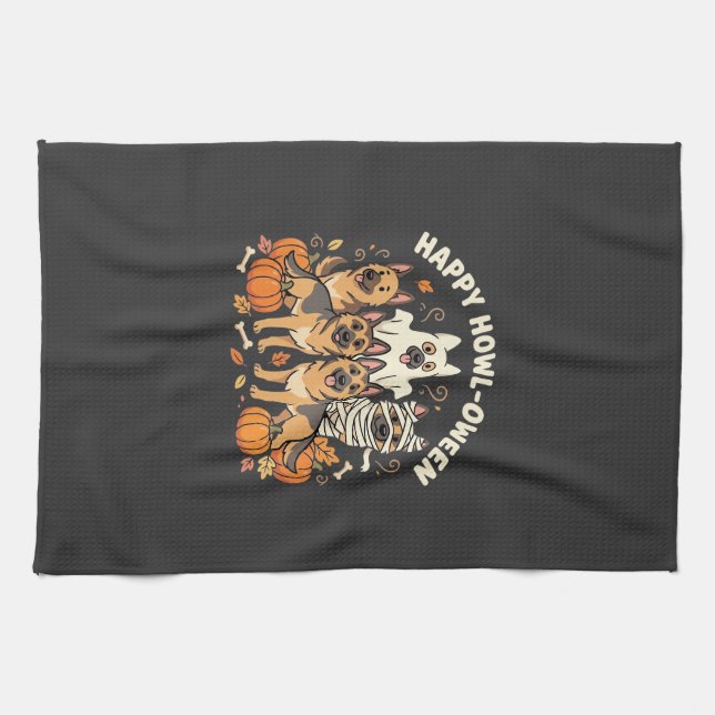 Tysk Schäfer Ghost Halloween Howl-Oween Design_ Kökshandduk (Horisontell)