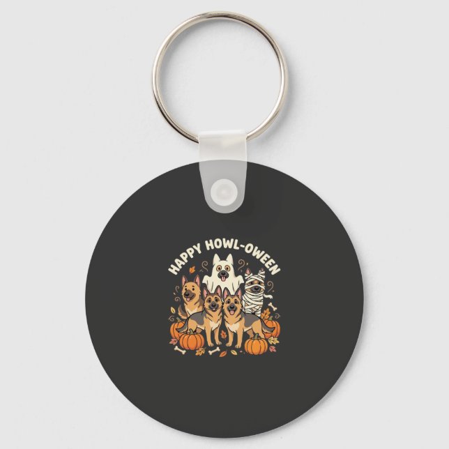 Tysk Schäfer Ghost Halloween Howl-Oween Design_ Nyckelring (Framsida)