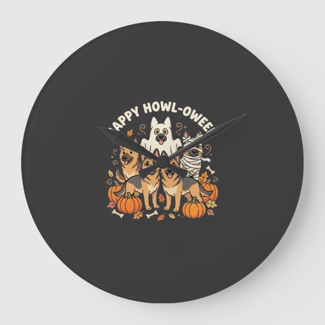 Tysk Schäfer Ghost Halloween Howl-Oween Design_ Stor Klocka (Framsida)