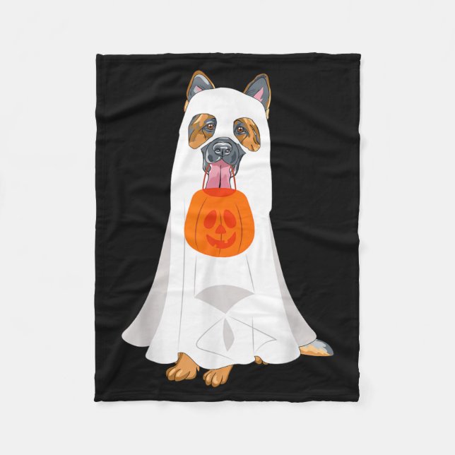 Tysk Schäfer Ghost Pumpkin Halloween Höst Hund Fleecefilt (Framsidan)