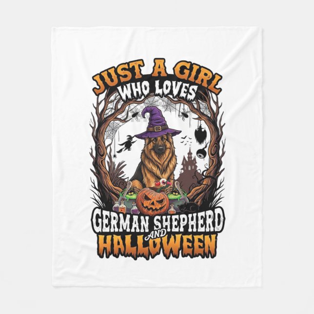 Tysk Schäfer Halloween Hund Häxa Hatt Pumpa_1 Fleecefilt (Framsidan)