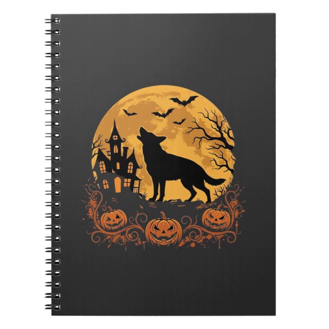 Tysk Schäfer Halloween Måne Pumpa Design_1 Anteckningsbok (Framsidan)