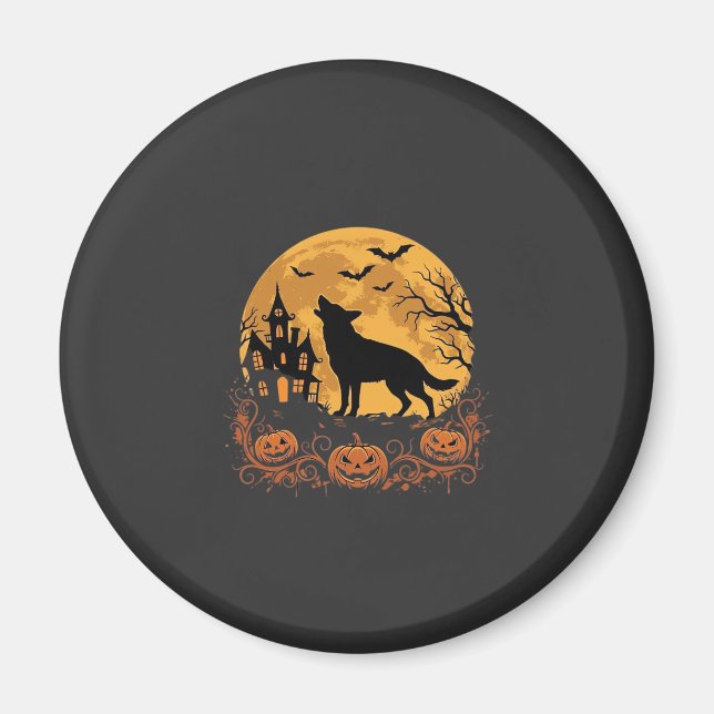 Tysk Schäfer Halloween Måne Pumpa Design_1 Magnet (Framsidan)