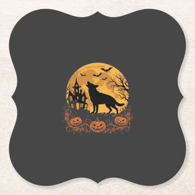 Tysk Schäfer Halloween Måne Pumpa Design_1 Underlägg Papper (Framsida)